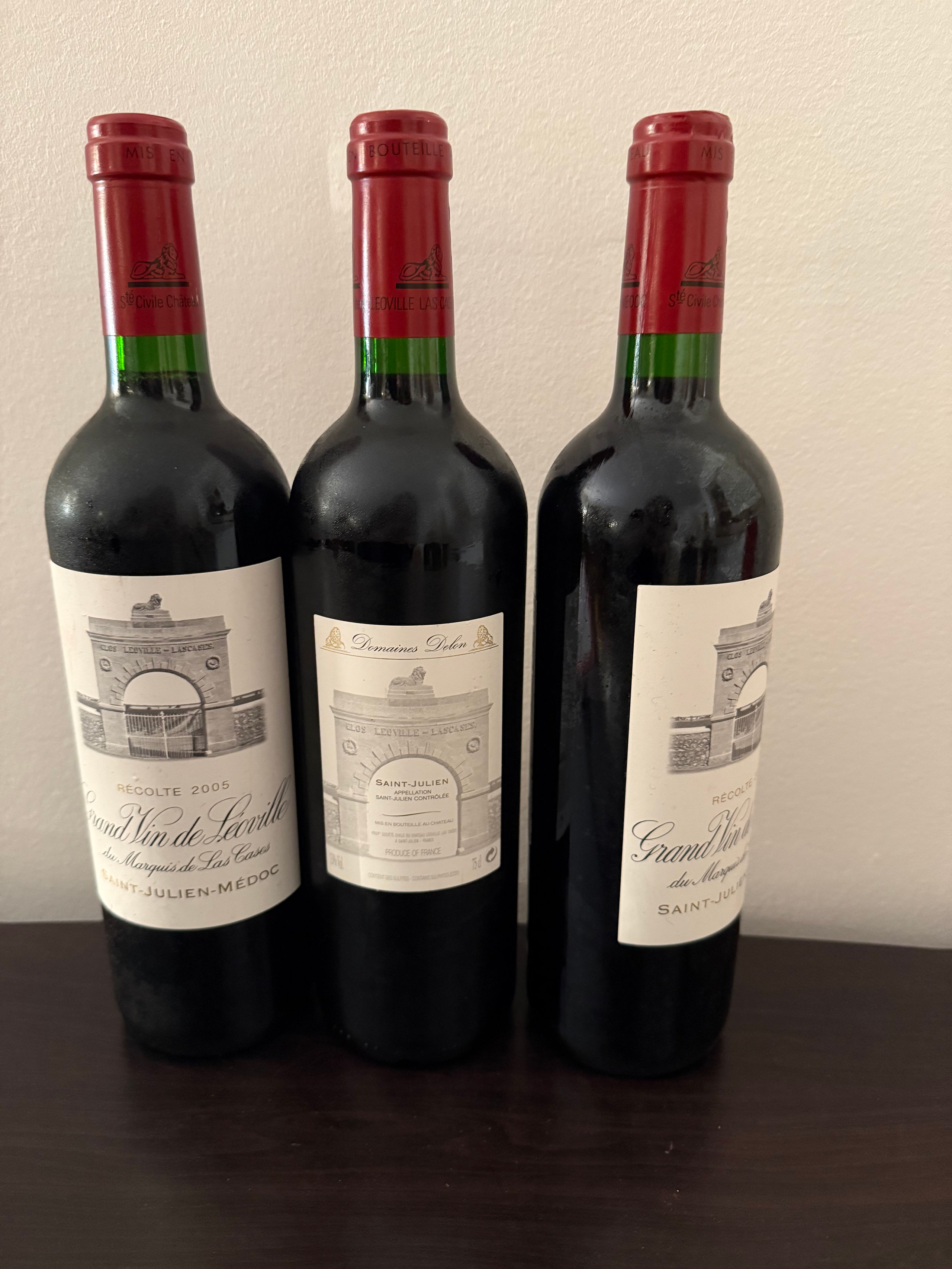 Lot de 3 bouteilles grand vin de léoville du Marquis las Cases Saint Julien 2005 - Lazuli