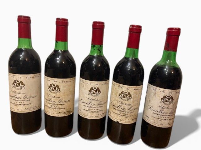 Lot de 5 bouteilles Listrac grand cru bourgeois Château Semeillan Mazeau  1978 - Lazuli