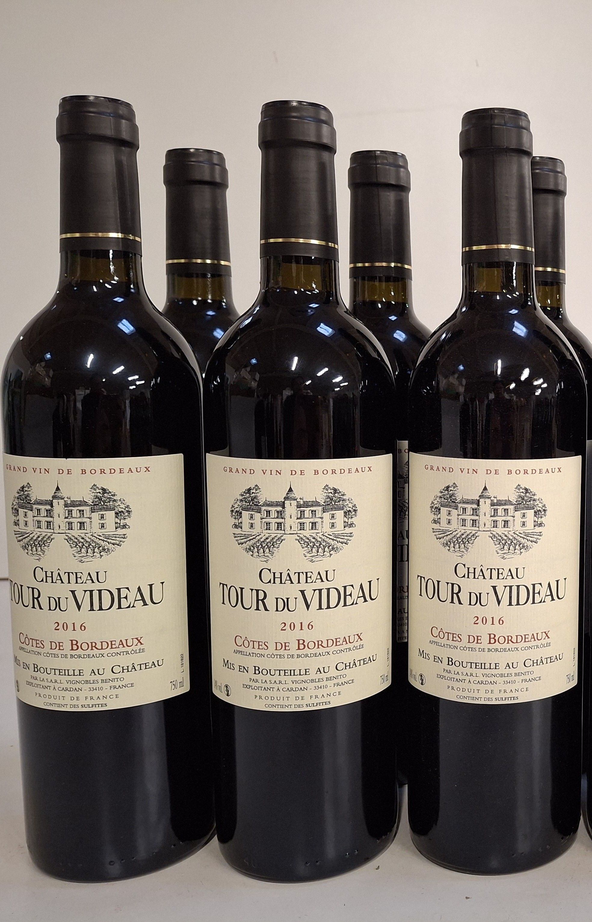 6 Bouteilles Château Tour du Videau 2016 Côtes de Bordeaux récoltant état parfait - Lazuli