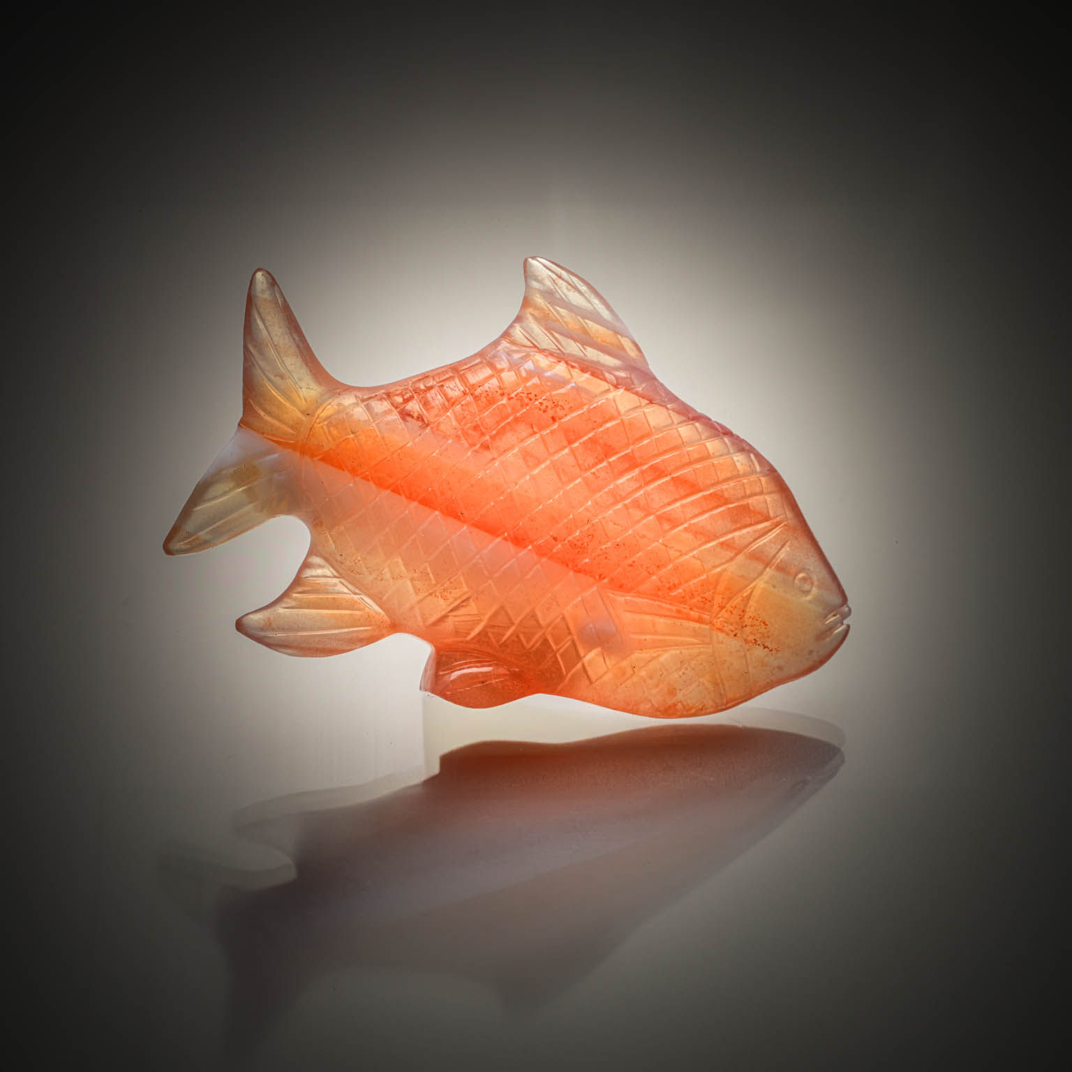 Agate orange et blanche stylisant un poisson sur papier. - Lazuli