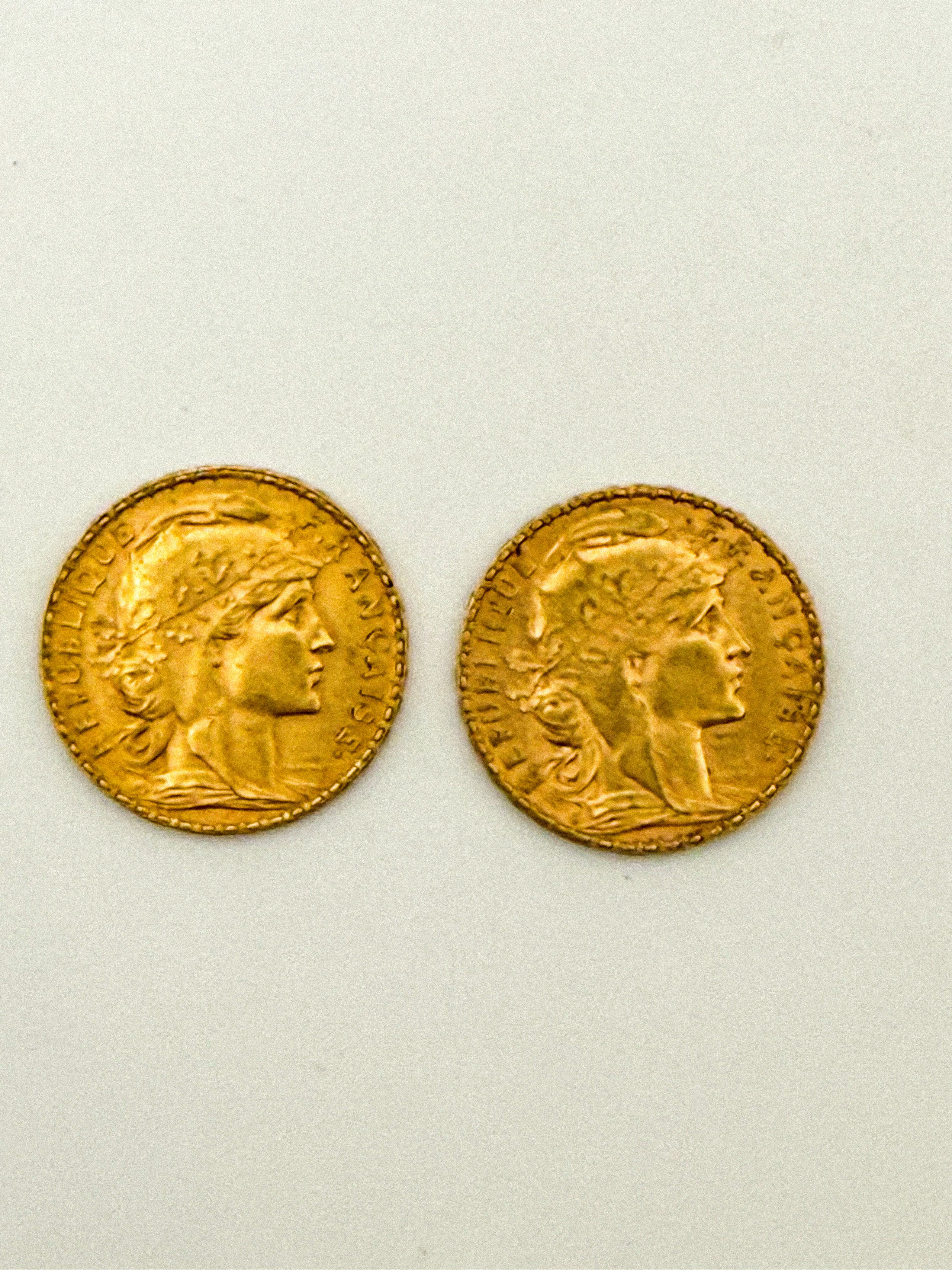 Lot de deux pièces en or de 20 francs Coq (1907, 1913) - Lazuli