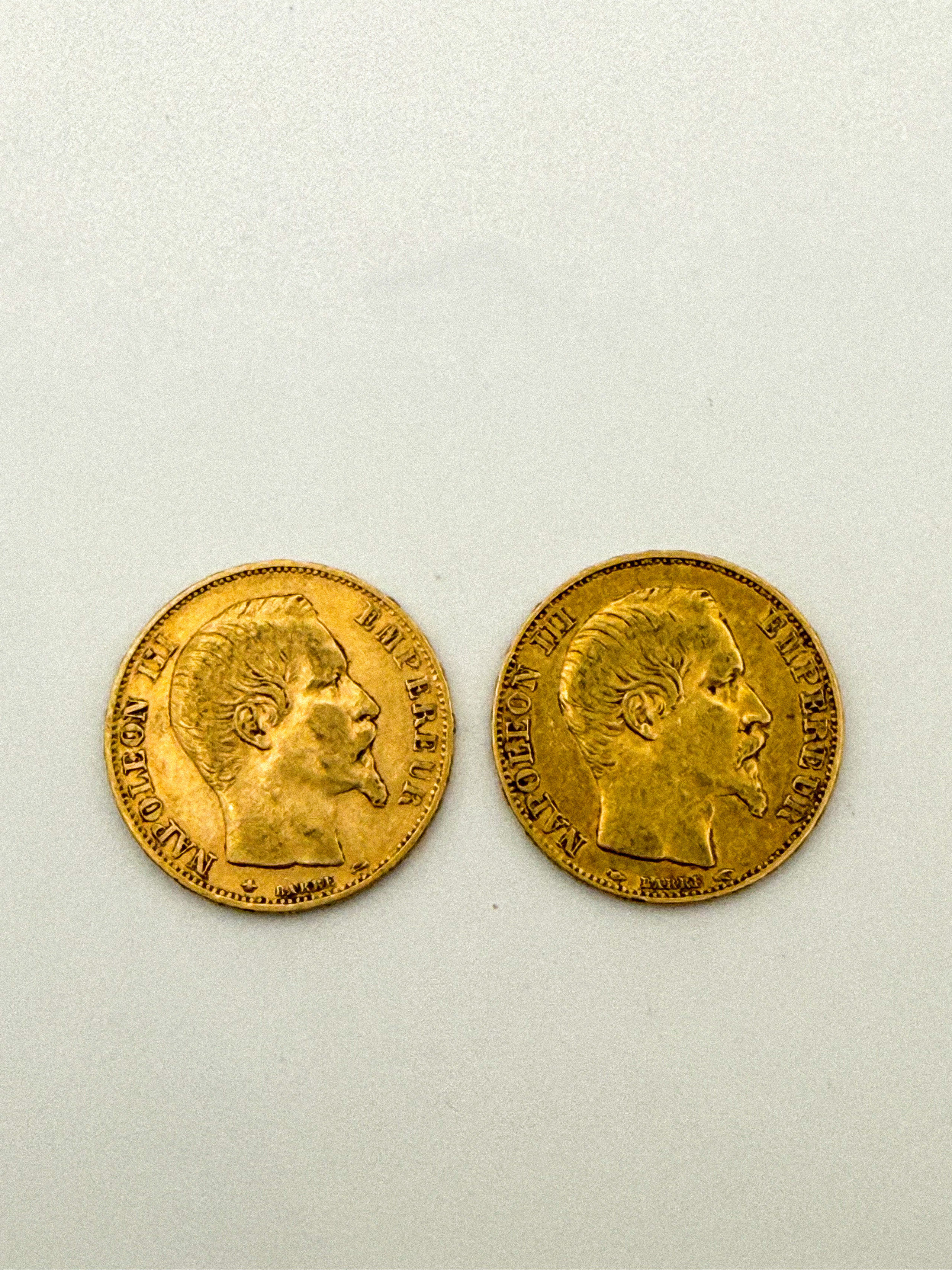 Lot de deux pièces en or de 20 francs Napoléon III tête nue (1854 A, 1860 BB) - Lazuli