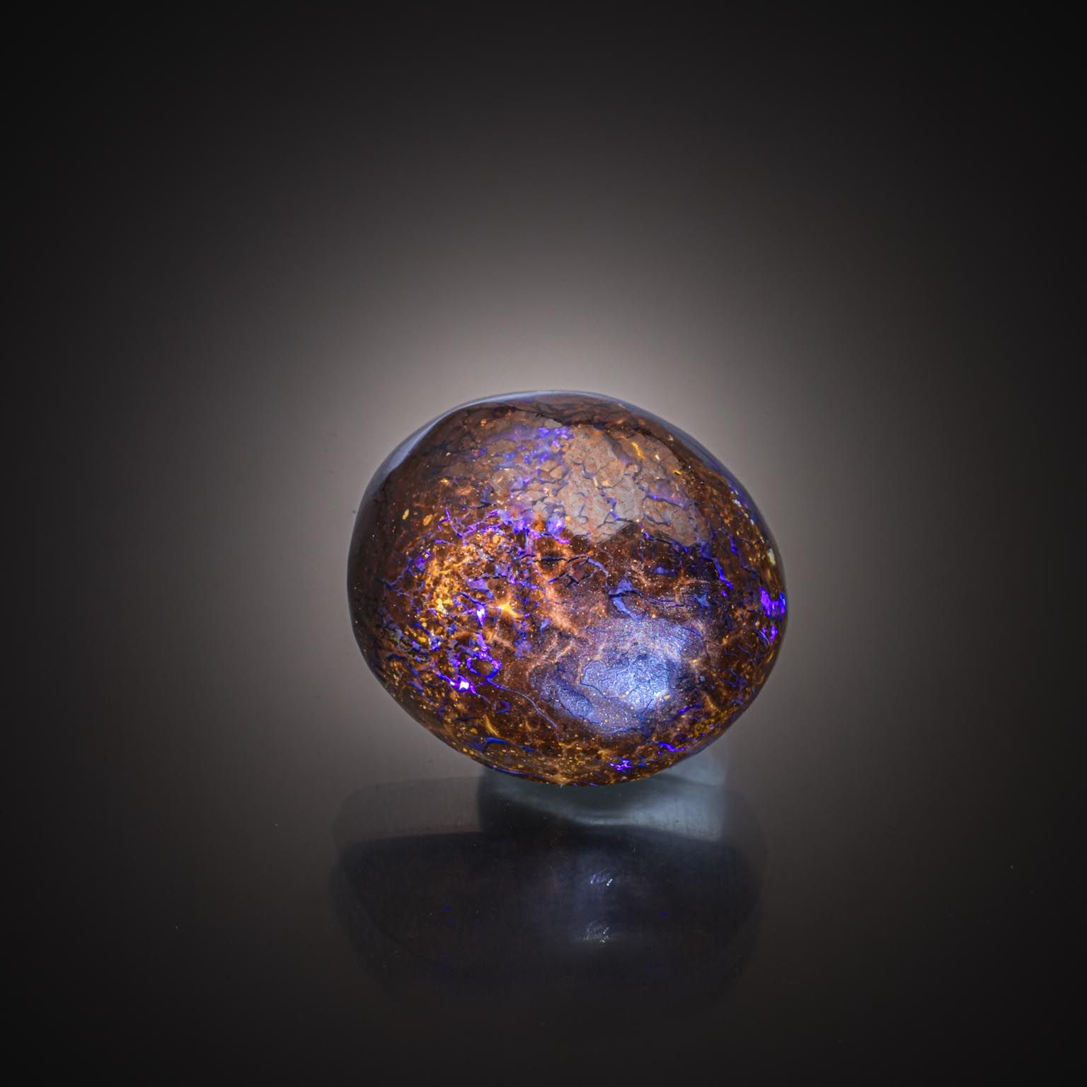 Opale boulder ovale cabochon sur papier. - Lazuli