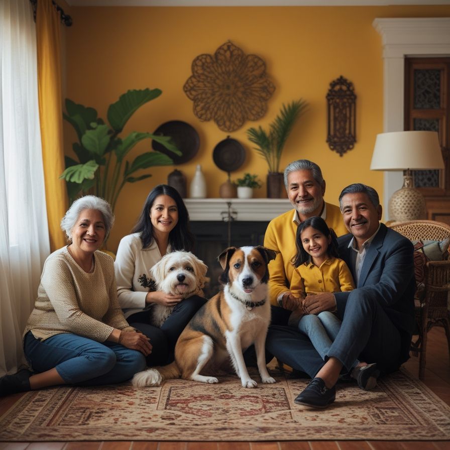 Familia feliz con su mascota adoptada