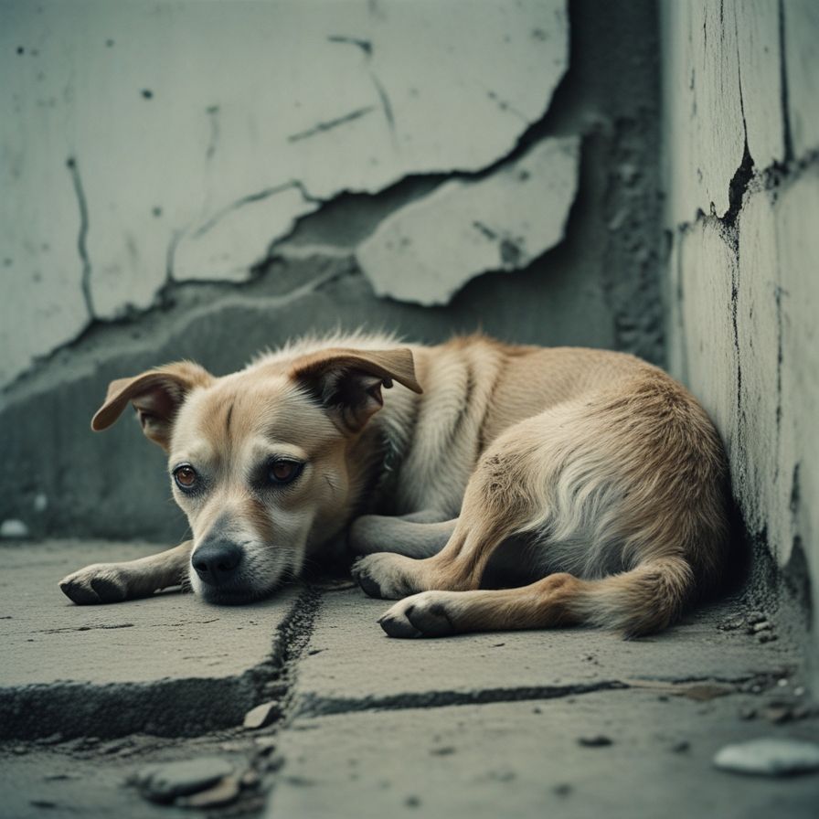 Perro enfermo en la calle