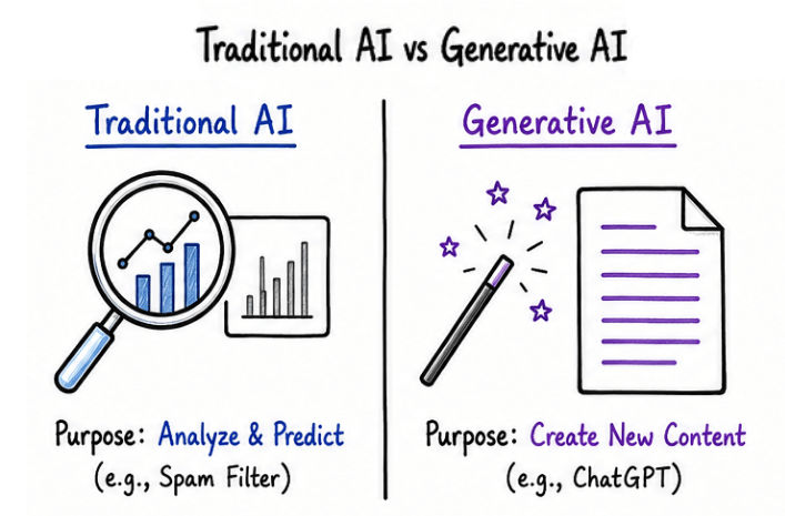 Difference Between Traditional AI vs Generative AI