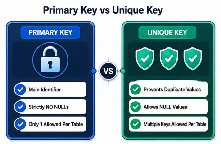 Difference Between Primary Key vs Unique Key