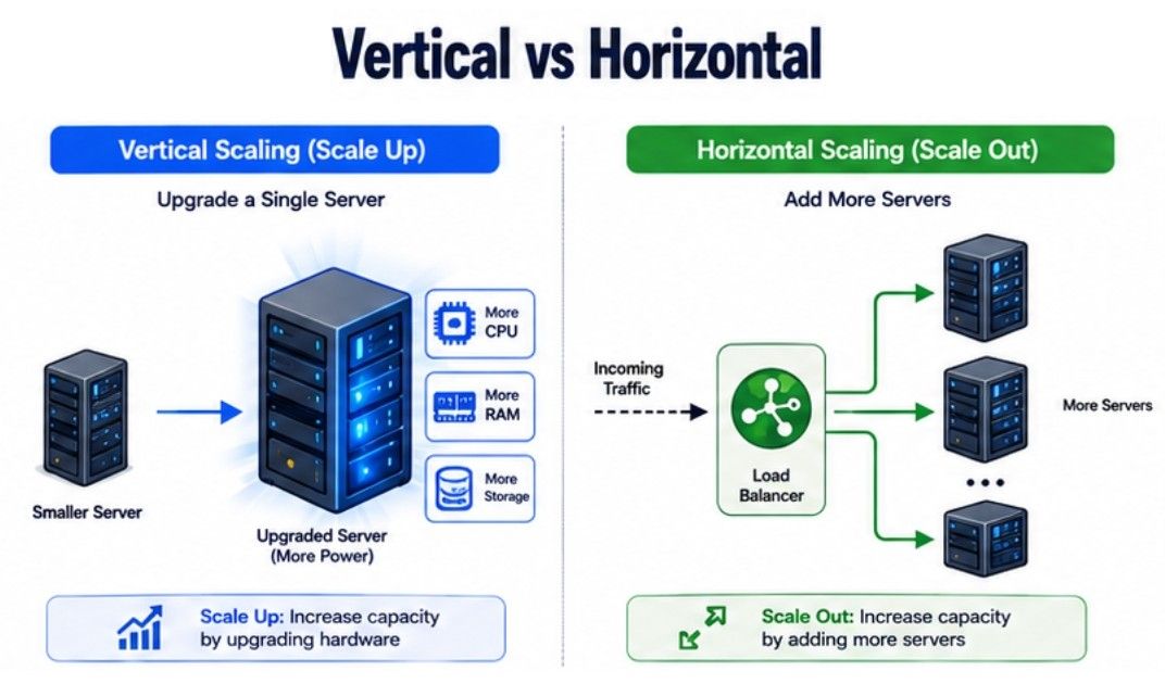 Vertical Scaling vs Horizontal Scaling Difference Between Vertical Scaling vs Horizontal Scaling
