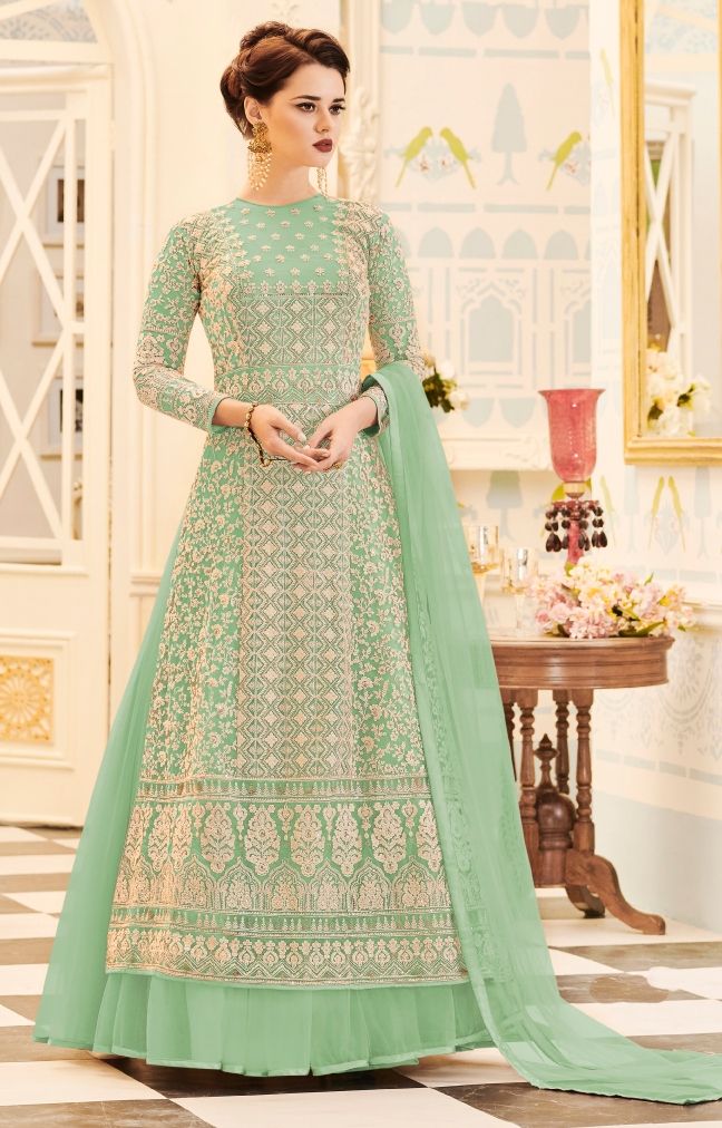 Wedding Green color Georgette, Net fabric Salwar Kameez : 1511543