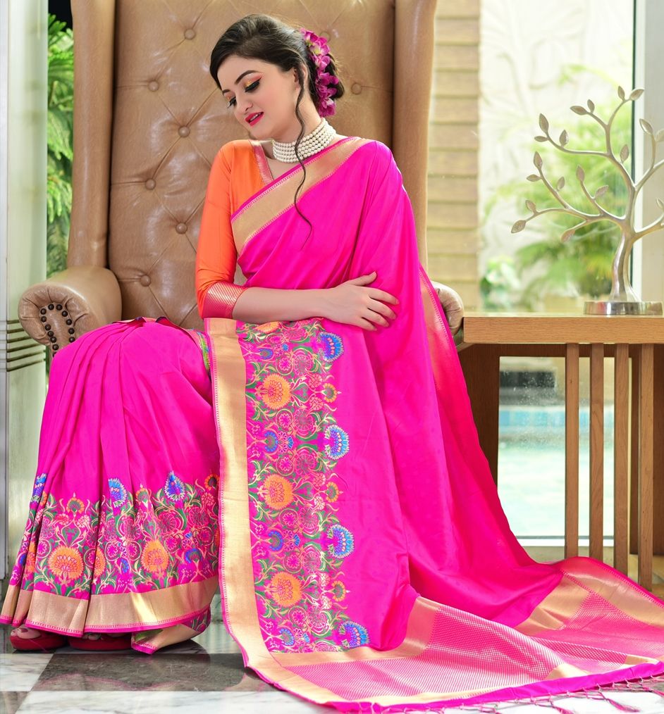 1514267: Traditional Pink and Majenta color Maysore Silk fabric Saree