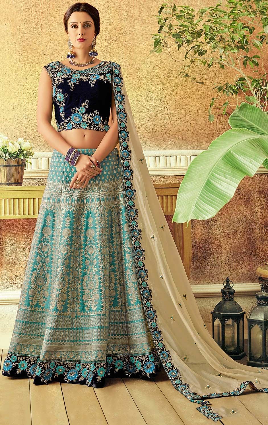 blue lehenga look
