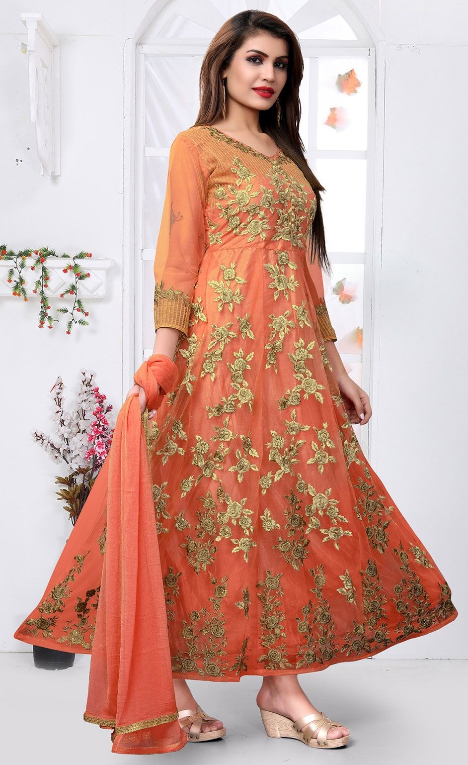 orange and white salwar suit