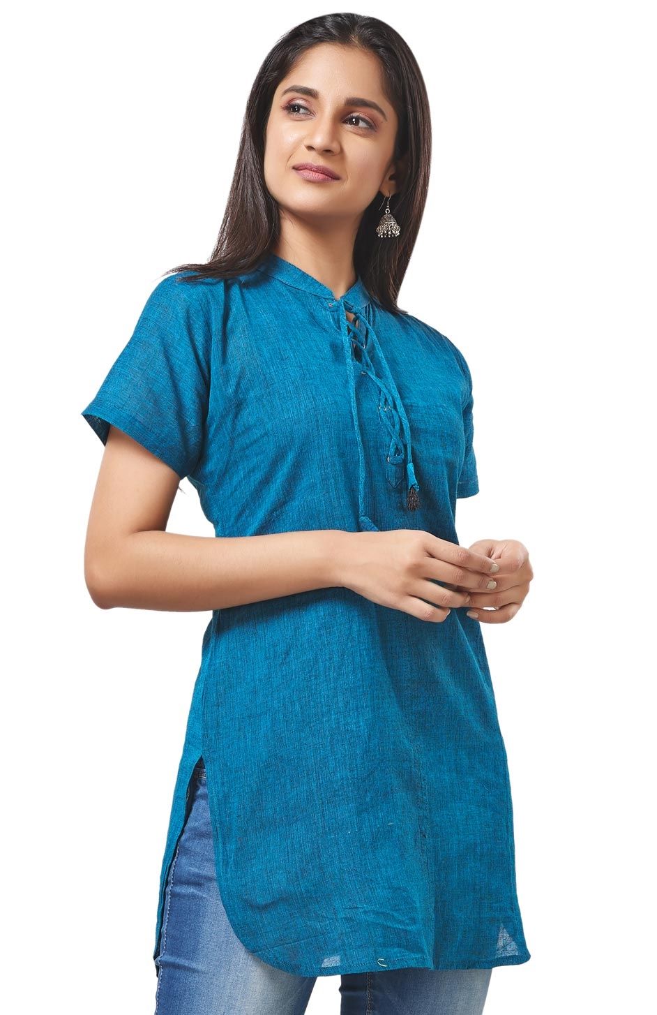 1558720: Casual, Party Wear Blue color Cotton fabric Tops and Shirts