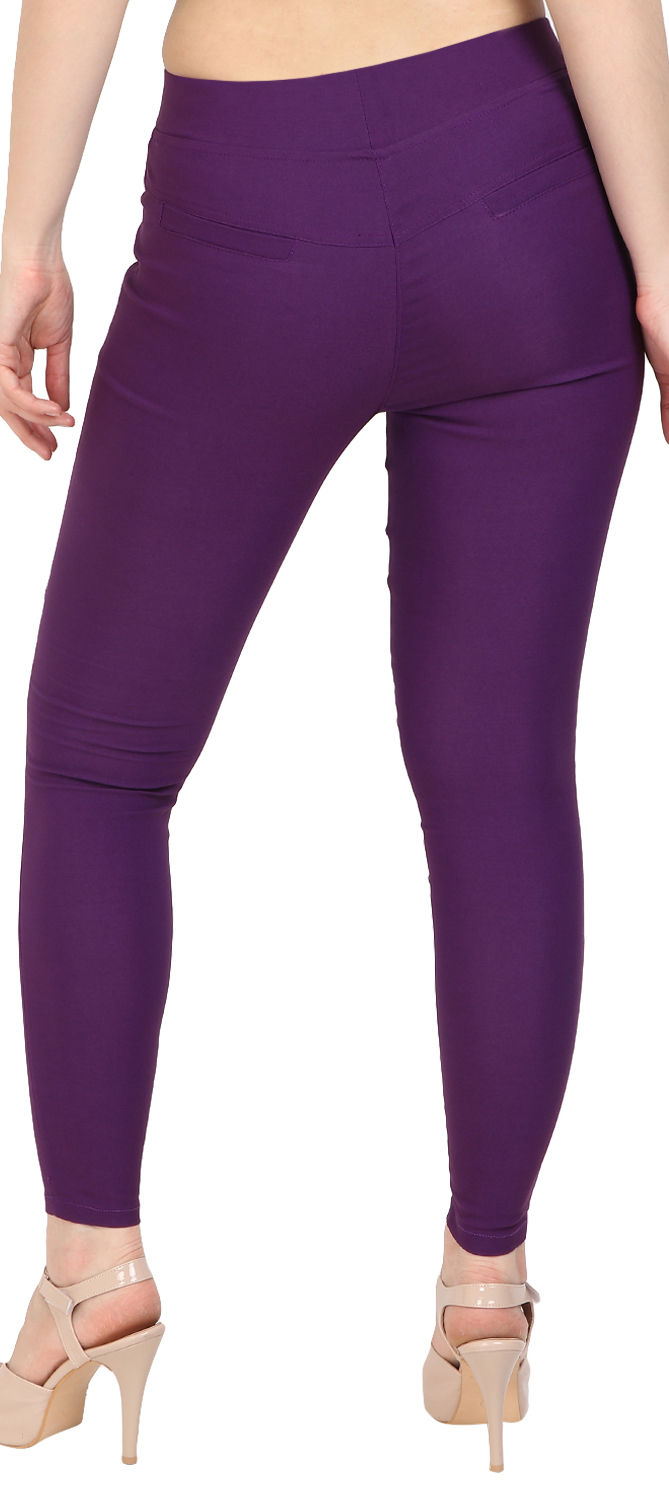 Casual Purple and Violet color Cotton, Lycra fabric Jeggings : 1570324