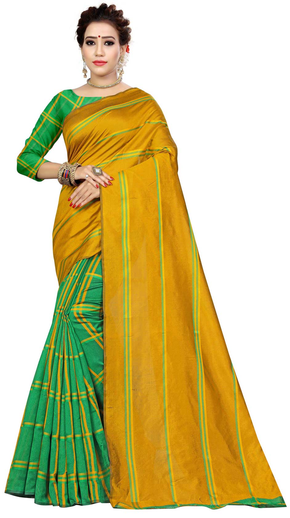 Buy Yellow-Green Handwoven Silk Cotton Saree with Zari Online at Jaypore.com