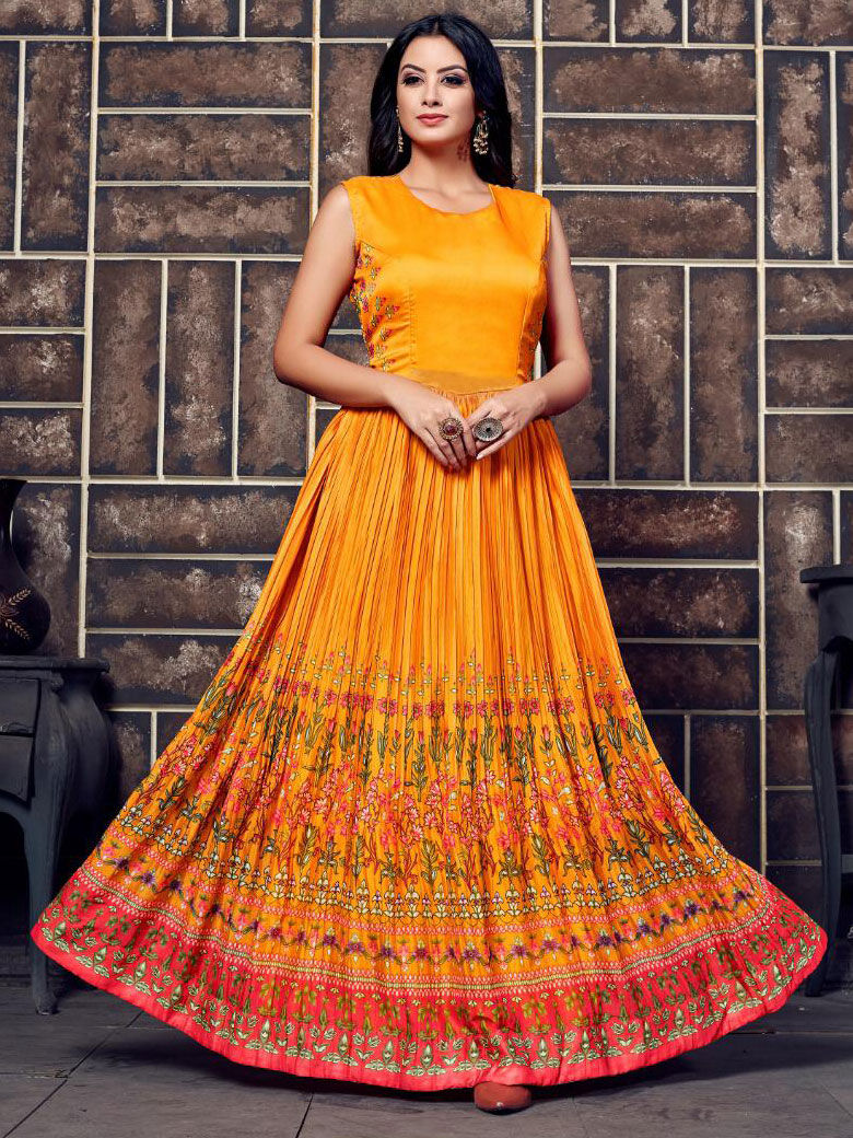 Casual Yellow color Silk fabric Gown : 1600967