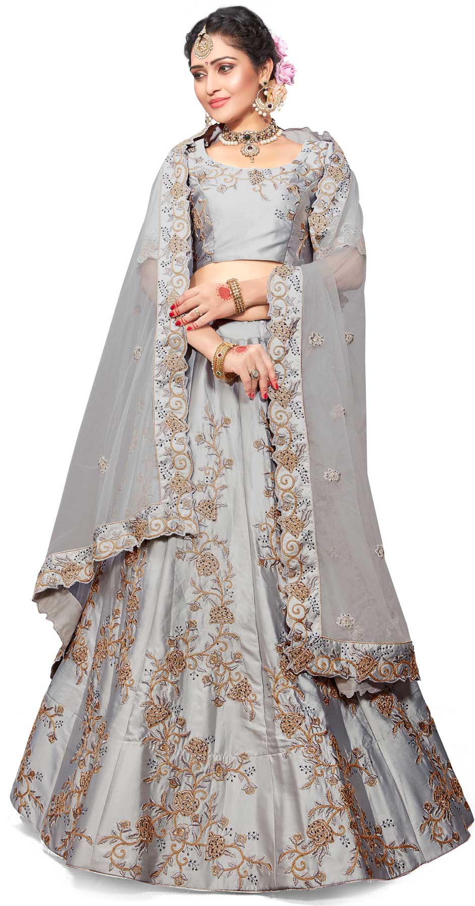 gray colour combination lehenga