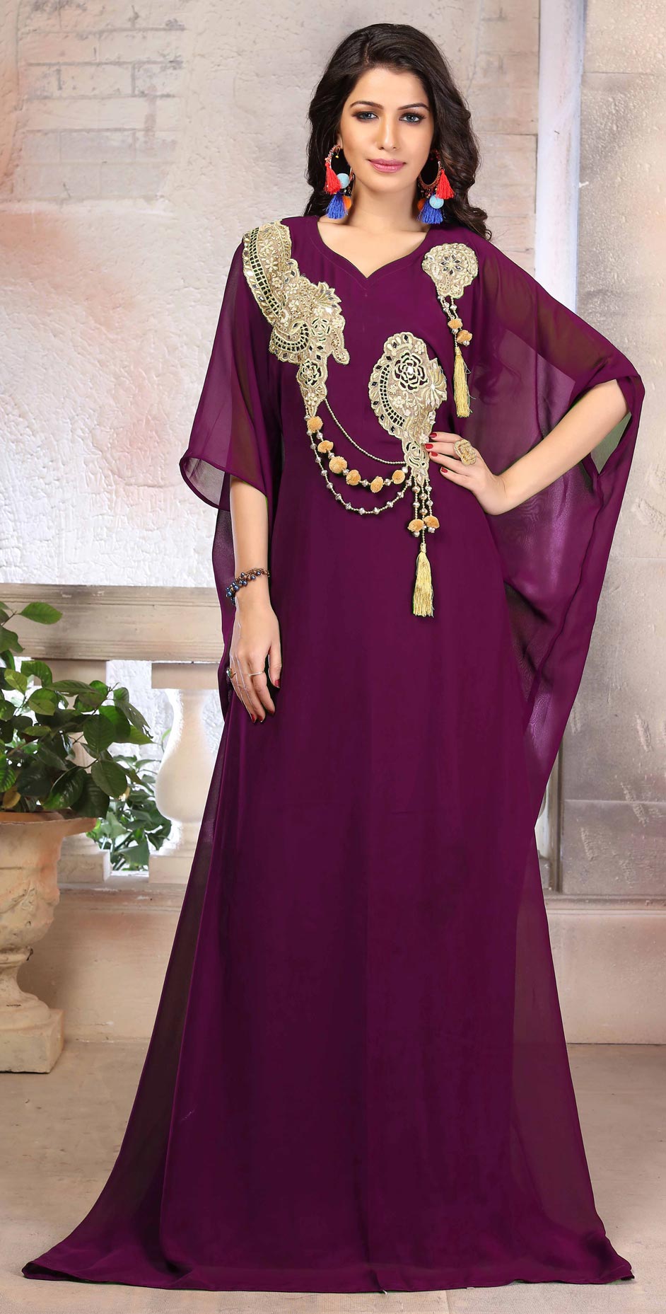 Purple and Violet color Crepe Silk, Georgette fabric Kaftan : 1608708