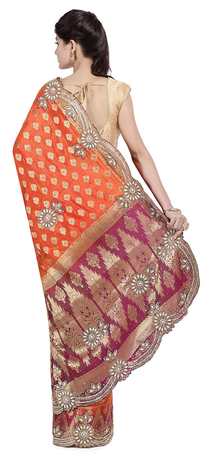 Bridal, Festive, Wedding Orange color Kanjeevaram Silk, Silk fabric