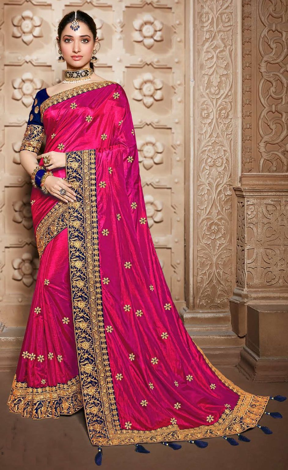 Bollywood, Traditional Pink and Majenta color Satin Silk, Silk fabric ...