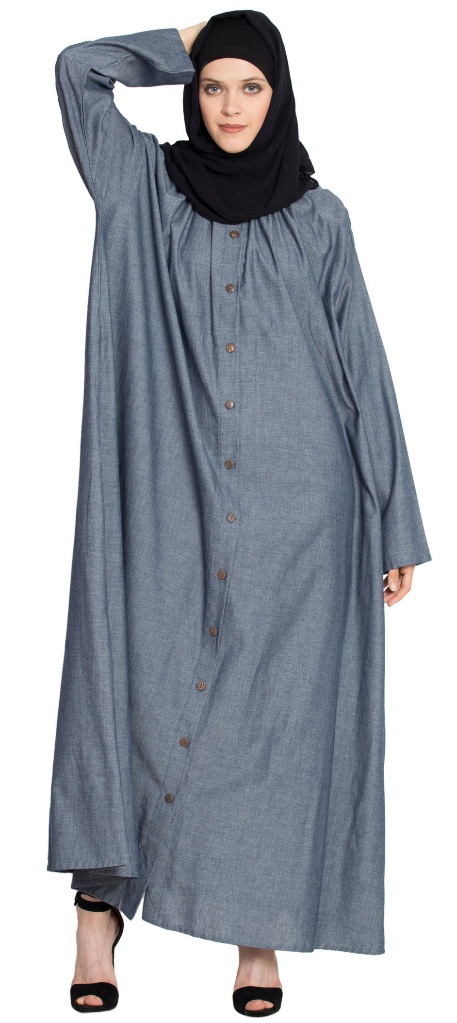 Blue color Cotton fabric Abaya 1637213