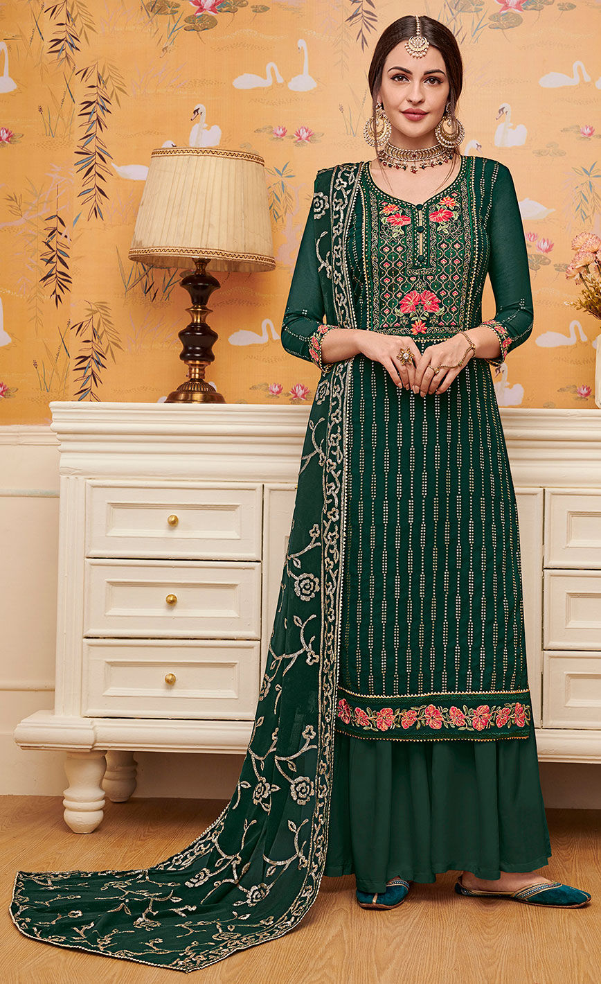 Bollywood Green Color Faux Georgette Fabric Salwar Kameez 1640506 