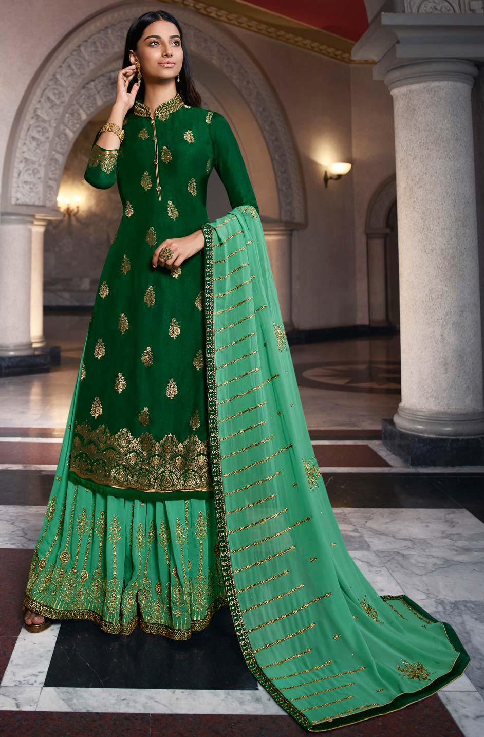 Festive, Party Wear Green color Jacquard fabric Salwar Kameez : 1667375