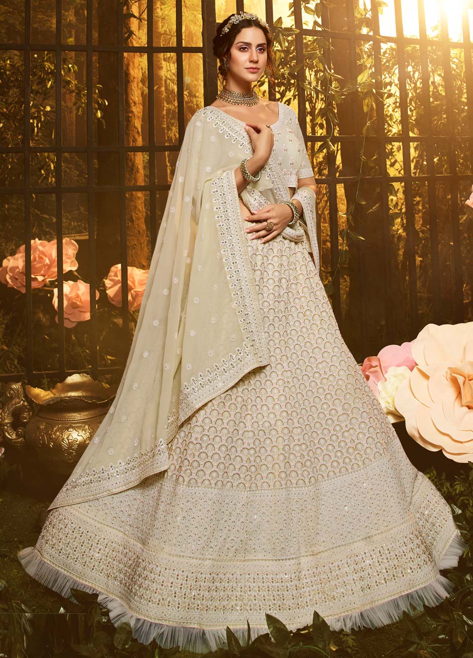 Bridal Wedding White And Off White Color Georgette Fabric Lehenga 1667446