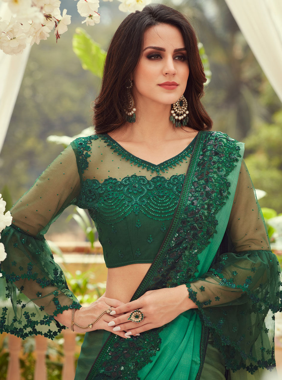 Bollywood Green color Chiffon fabric Saree : 1667717