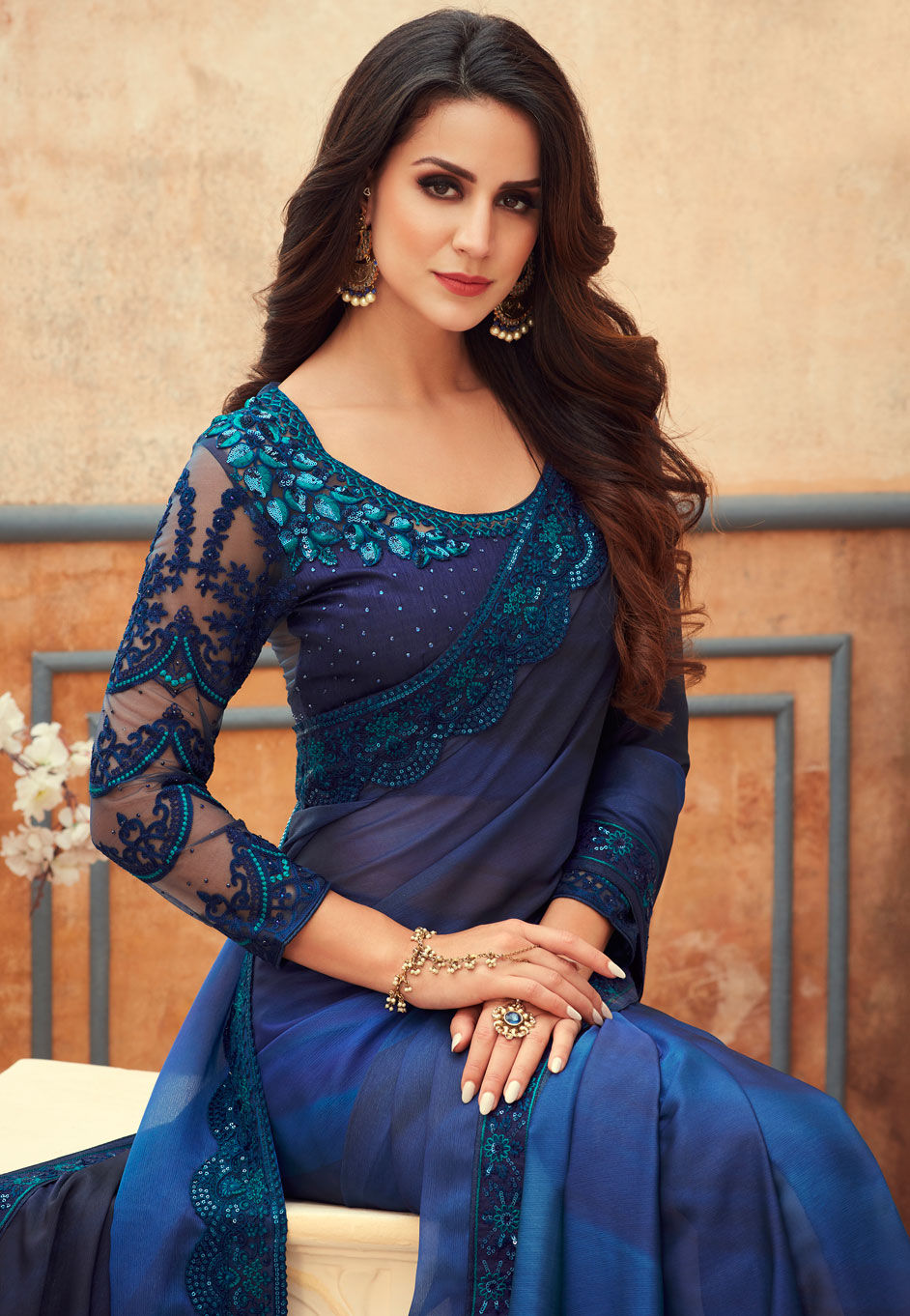 Bollywood Blue color Chiffon fabric Saree : 1667718