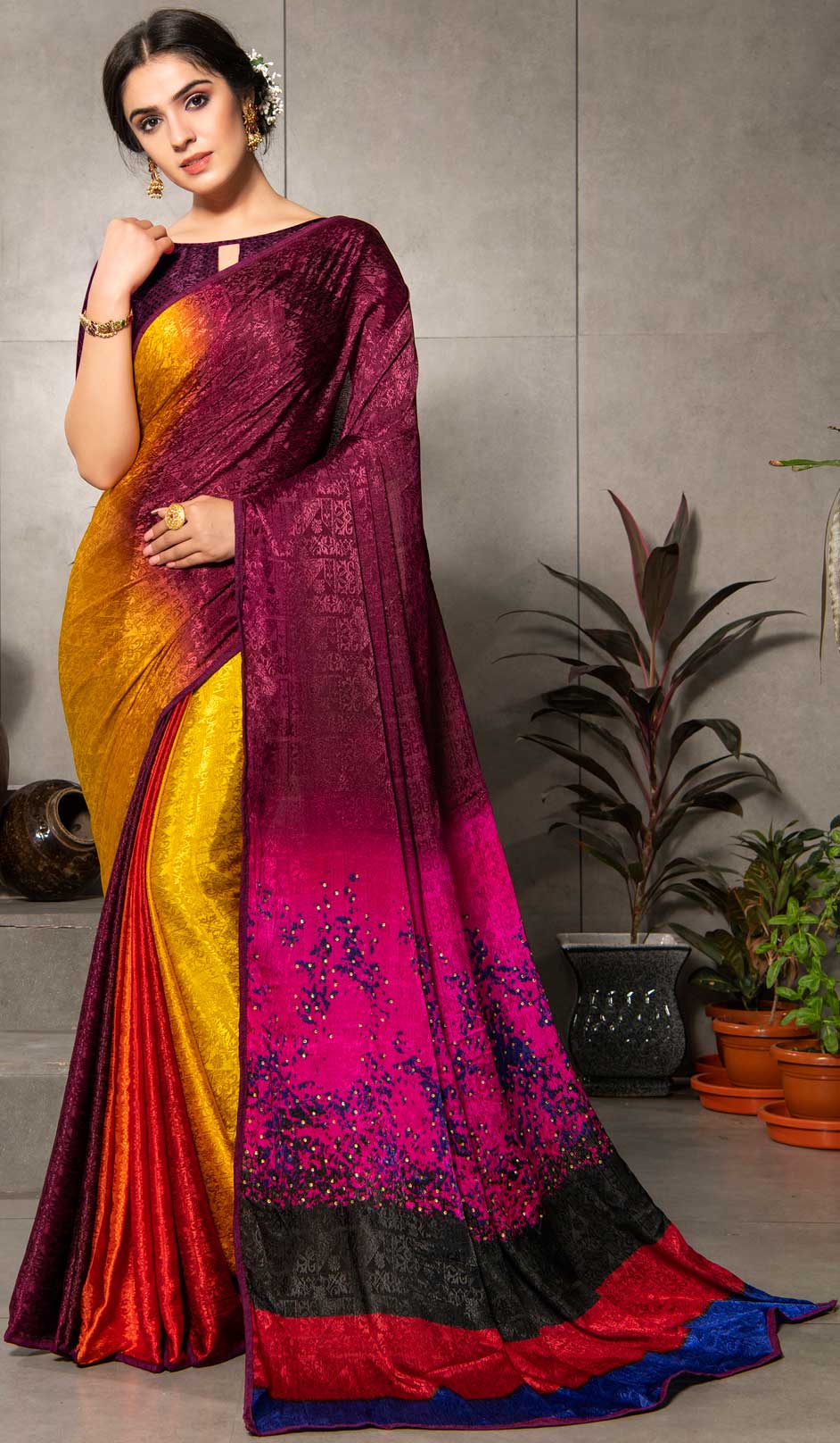 Multicolor Printed Crepe Silk Saree main image 0