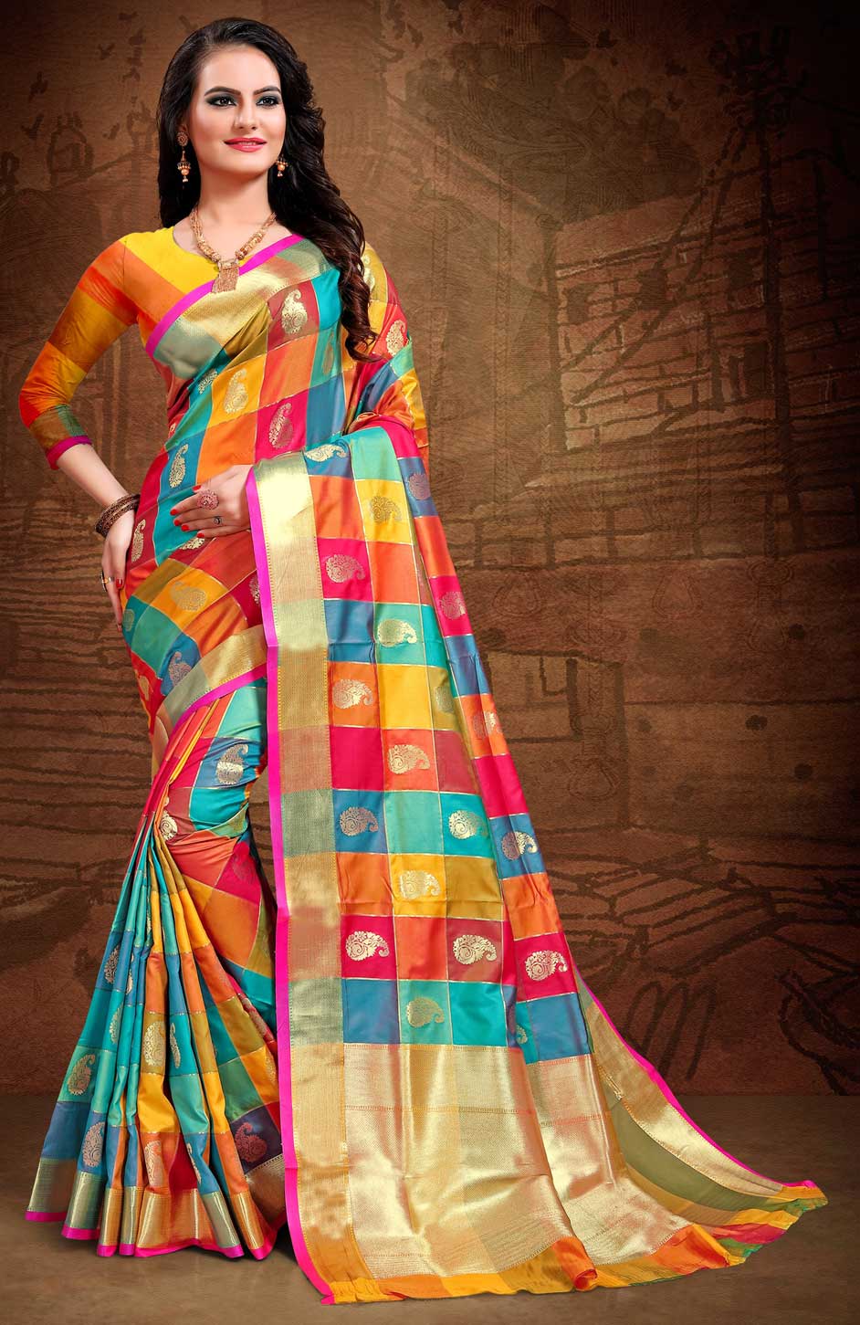 Traditional Multicolor Color Art Silk Silk Fabric Saree