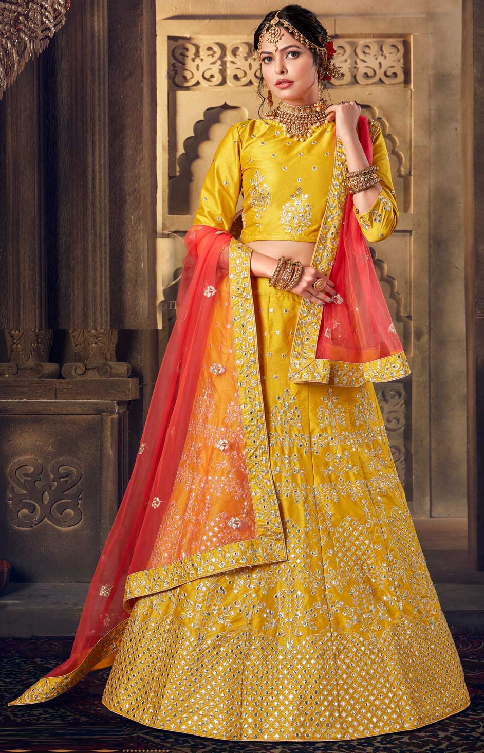 Festive, Wedding Yellow color Art Silk fabric Lehenga : 1682846