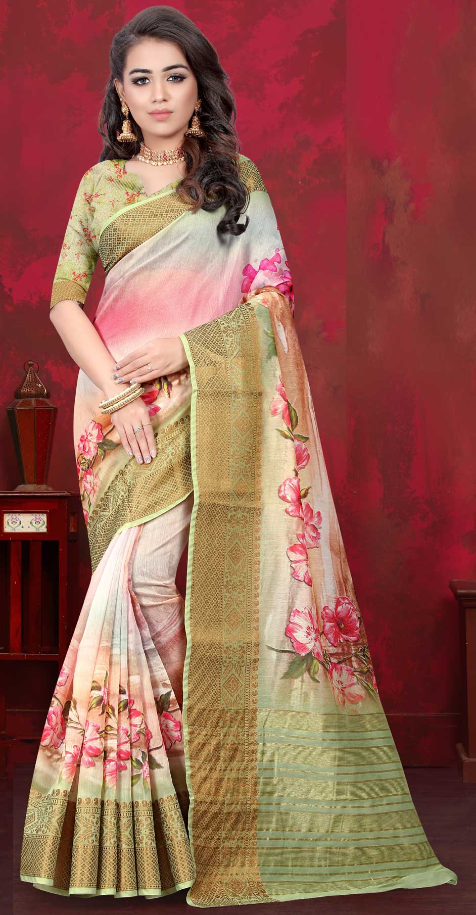 Casual, Traditional Multicolor color Silk, Silk cotton fabric Saree