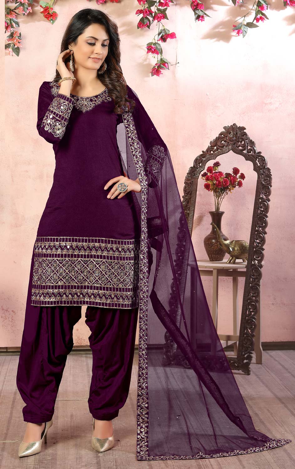 Festive, Party Wear Purple and Violet color Art Silk fabric Salwar Kameez 1703755