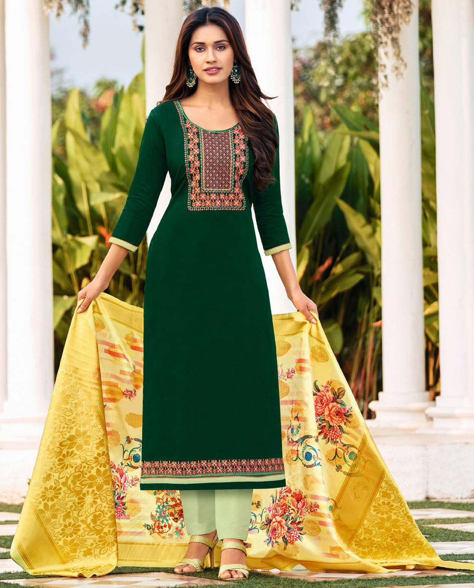 Festive, Party Wear Green color Cotton fabric Salwar Kameez 1706312