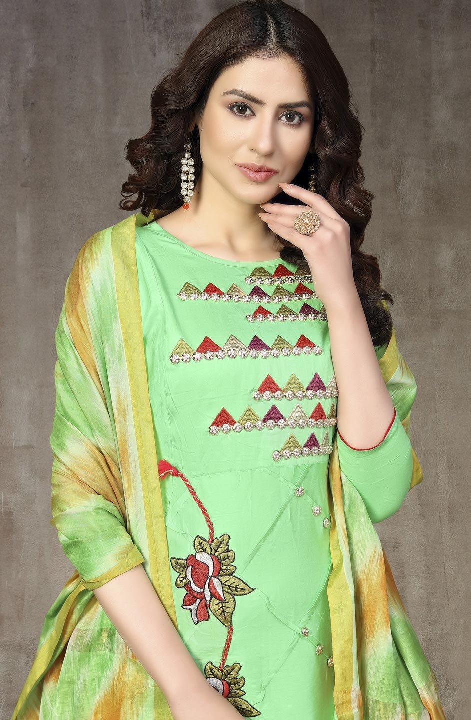 Festive, Party Wear Green color Cotton fabric Salwar Kameez 1707660