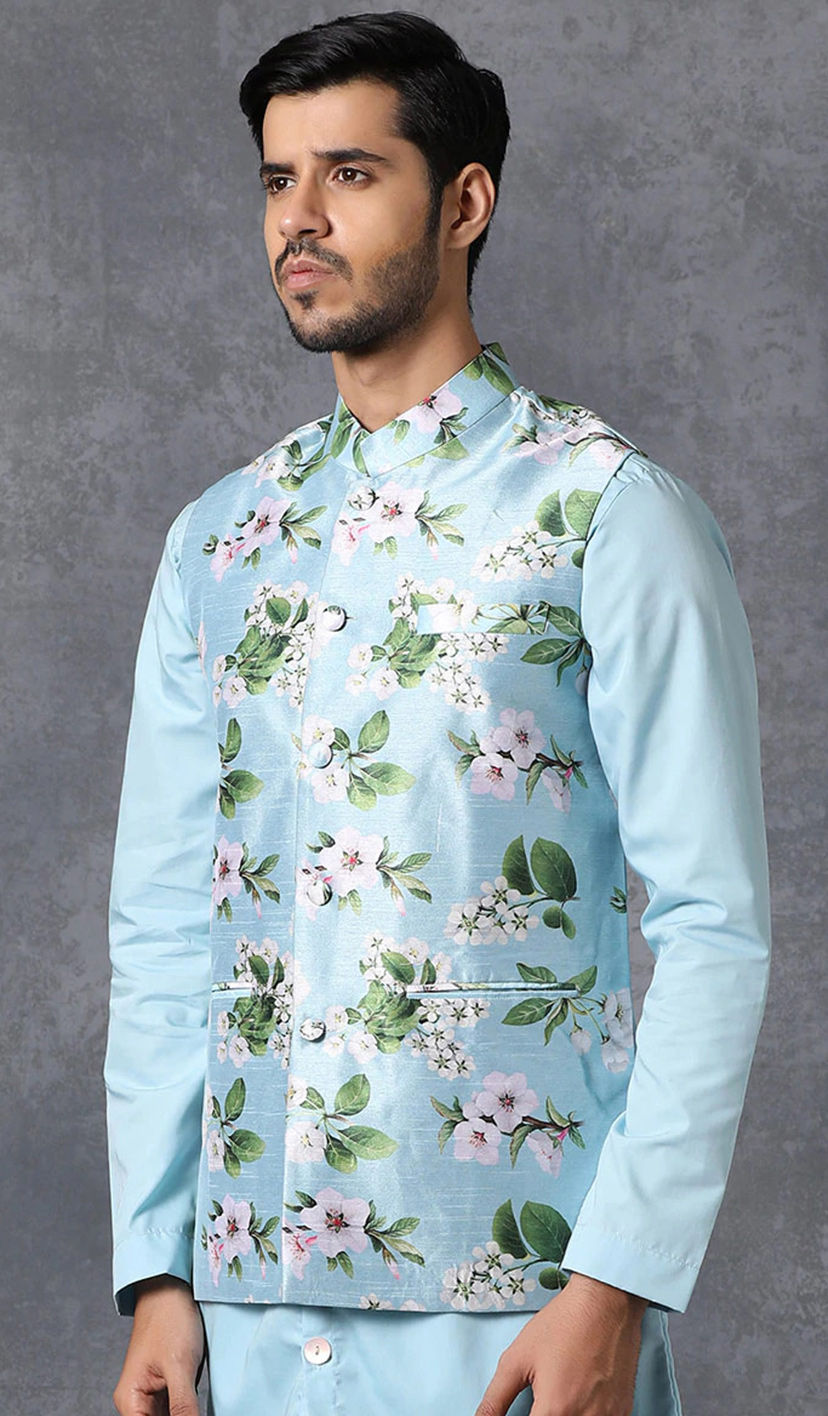 Blue color Satin Silk fabric Nehru Jacket : 1708500