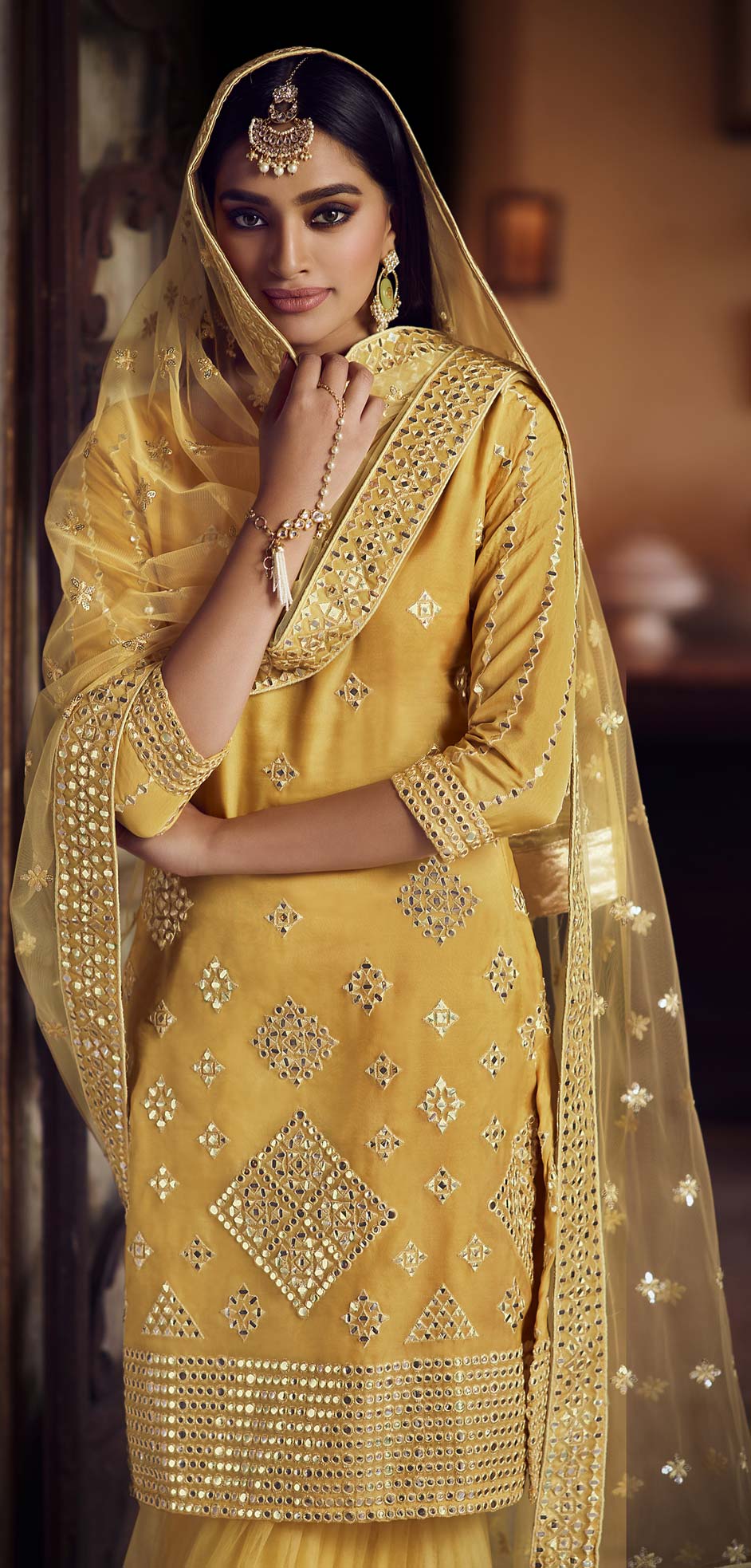 Festive, Party Wear Yellow color Organza Silk fabric Salwar Kameez 1714660