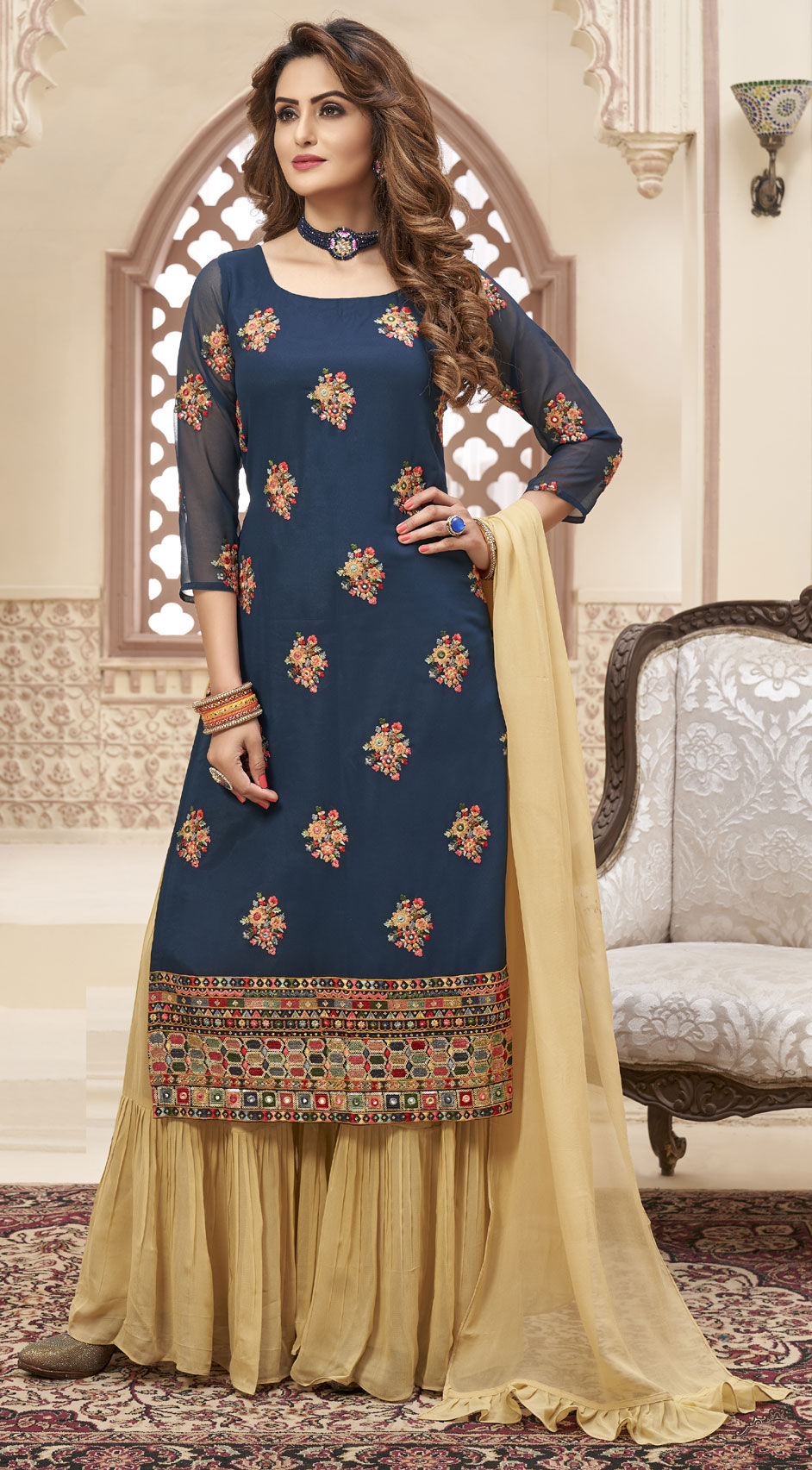 Festive, Wedding Blue color Georgette fabric Salwar Kameez : 1718772