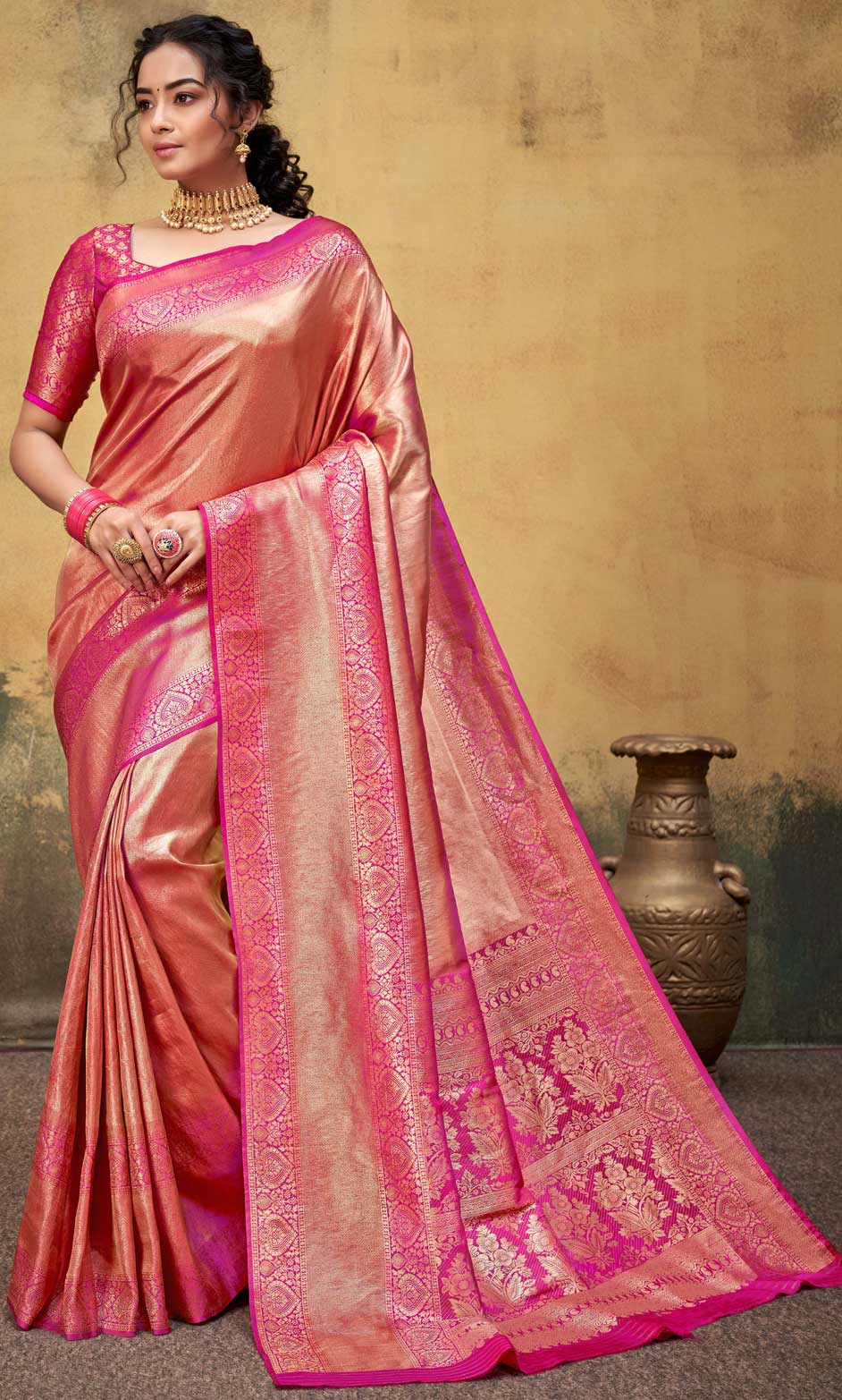 Traditional Pink and Majenta color Silk, Tissue fabric Saree 1726503