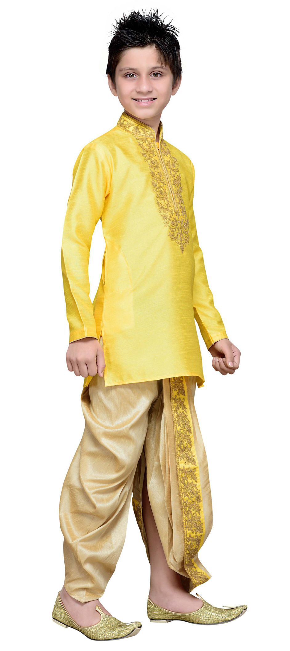Yellow color Art Silk fabric Boys Dhoti Kurta : 201549