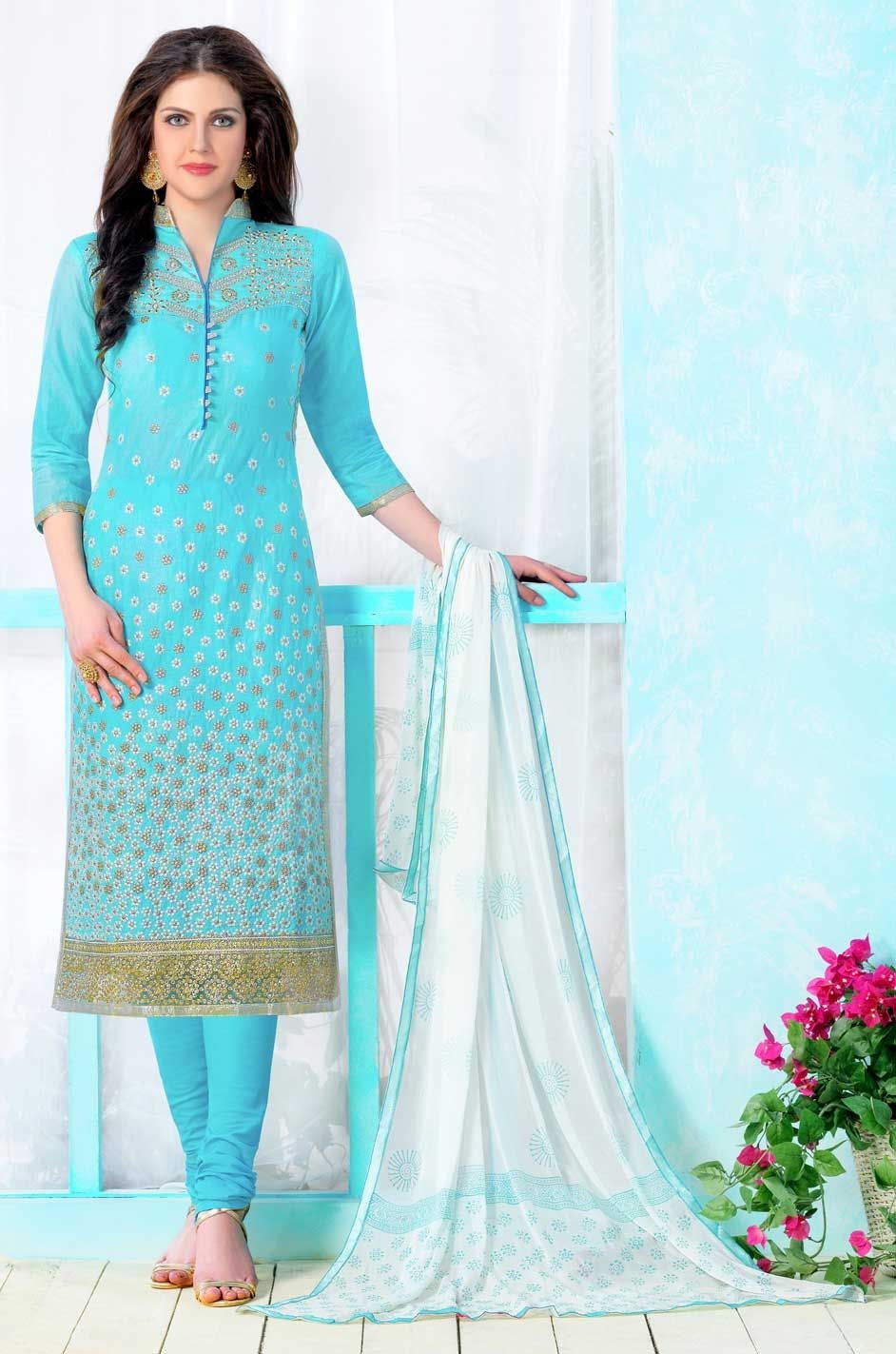 Party Wear Blue color Cotton fabric Salwar Kameez 471351