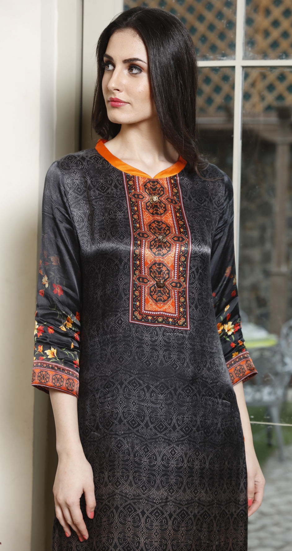 satin kurti neck design