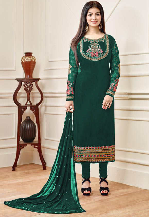 490435 Green color family semistiched Bollywood Salwar Kameez