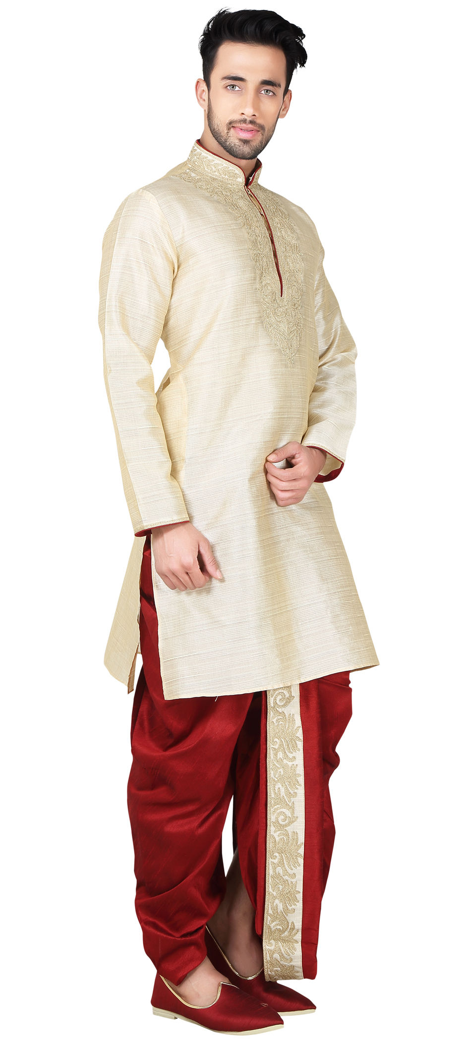 Beige Kurta Jacquard Silk Dhoti