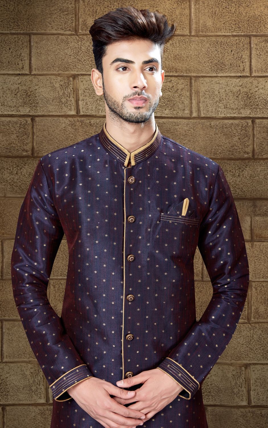 Purple Lilac Jacquard Indowestern With French Knot Cut Dana Work
