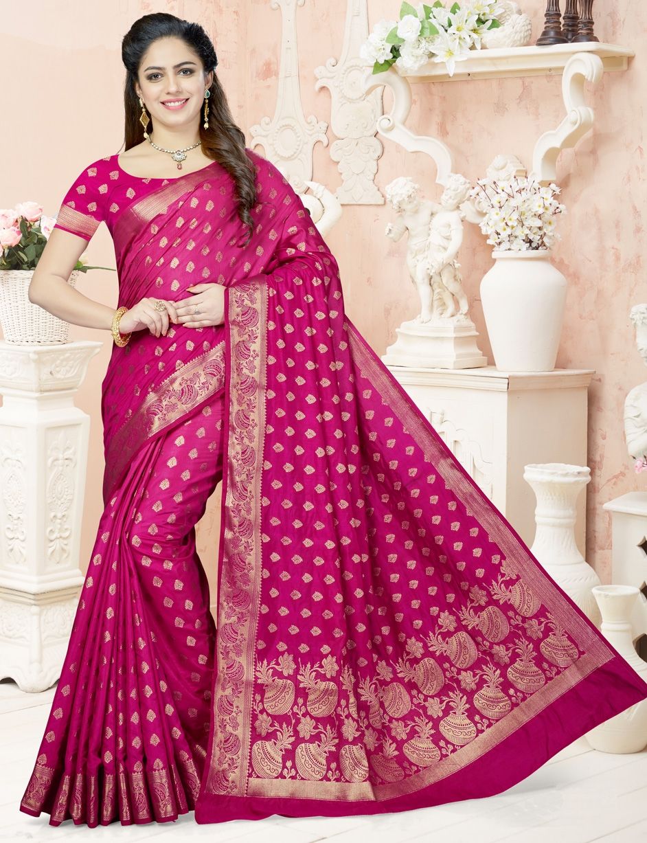 766132: Pink and Majenta color family Silk Sarees with matching ...