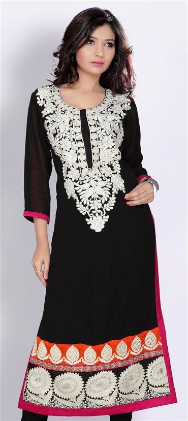 405682: Black and Grey color family stitched Long Kurtis.