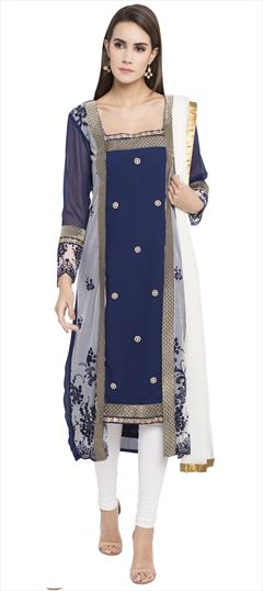 1501011: Blue color Salwar Kameez in Faux Georgette fabric with Patch, Sequence work